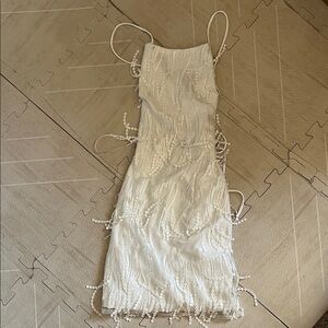 Lulus white fringe dress- size Small